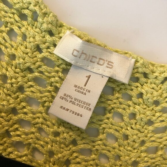 Chicos Womens Open Knit Crochet 3/4 Sleeve Sweater Light Green 1 (US Size M/8) - Picture 3 of 4